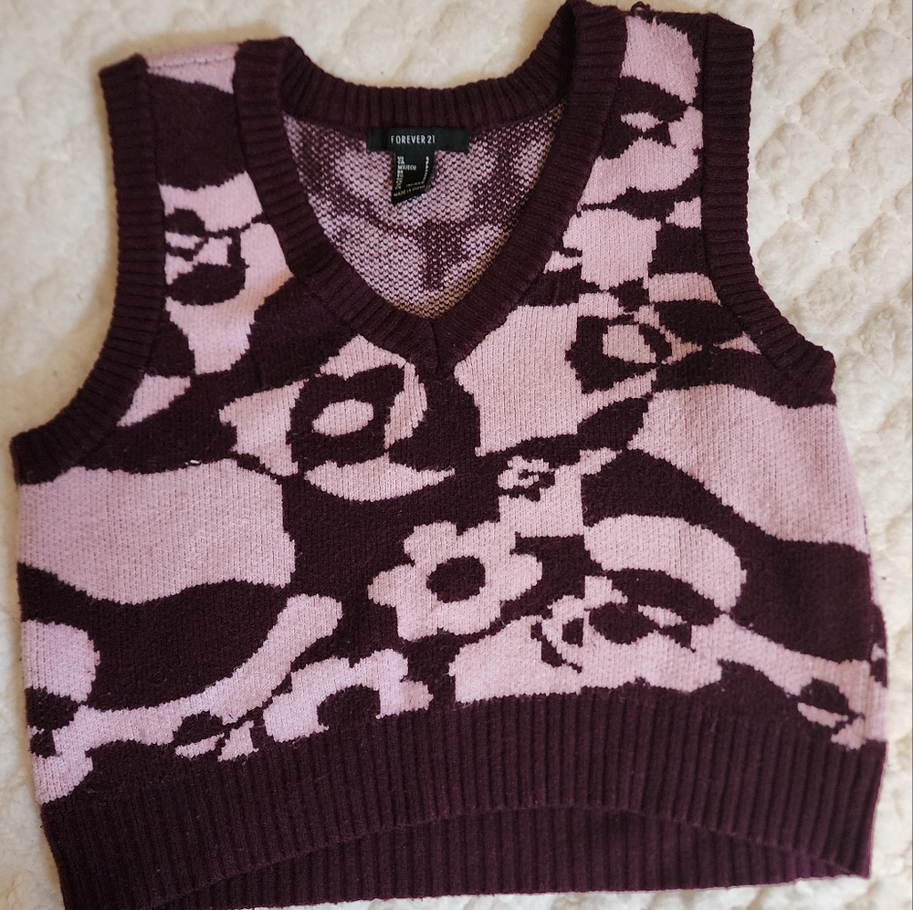 Forever 21 Burgundy and Pink Knit Vest